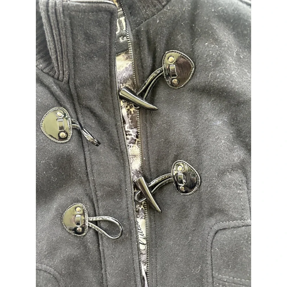 Guess Women’s Gray Wool Blend Coat Full Zip Toggle Buttons Size Large